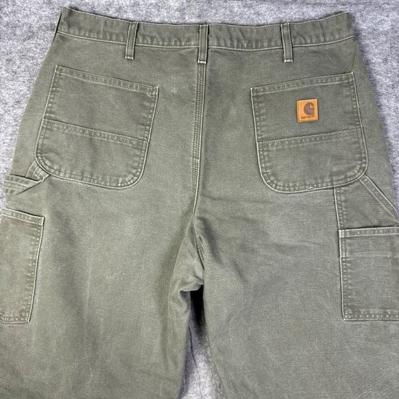 Carhartt Pants Mens 38x36 Green Flannel Lined Workwear B111 MOS Olive - Picture 5 of 13